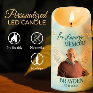In Loving Memory Light And Wings Tribute Candle - Personalized Custom LED Candle - HME079_LECA