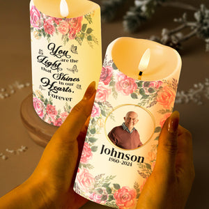 You Are the Light that Shines in Our Hearts, Forever with Roses and Butterflies - Personalized Custom LED Candle - HME094_LECA