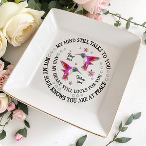 My Mind Still Talks To You, Hummingbirds Memorial Jewelry Dish - Personalized Custom Jewelry Dish - HME123_SCRD