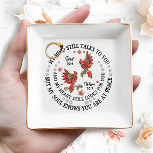 My Mind Still Talks To You Cardinal And Flowers Design - Personalized Custom Jewelry Dish - HME124_SCRD