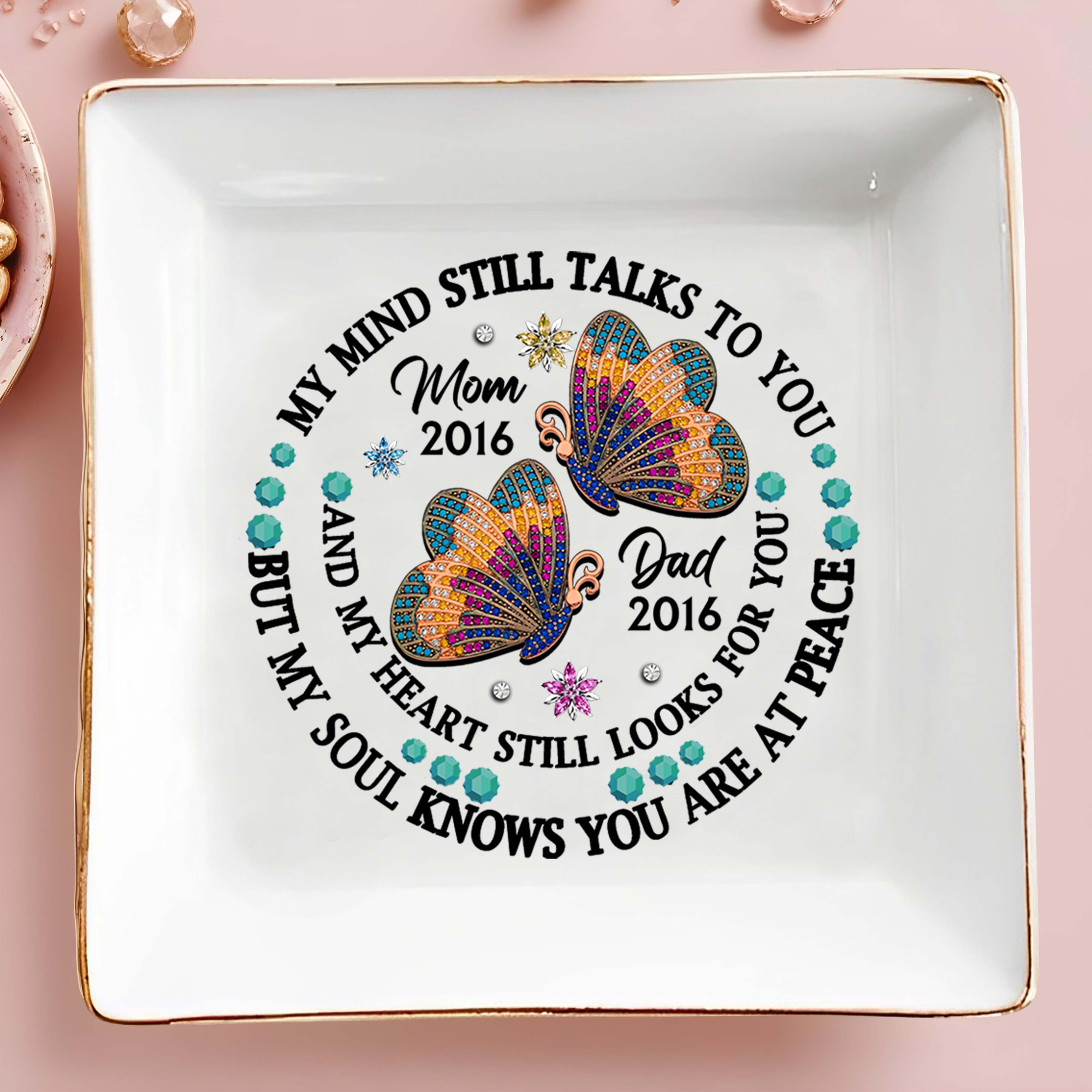 Butterfly Jewel Design With Heartfelt Message - Personalized Custom Jewelry Dish - HME128_SCRD