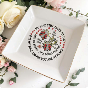 Memorial Jewelry Dish With Ladybugs And Flowers - Personalized Custom Jewelry Dish - HME134_SCRD