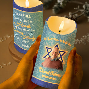 Live On In The Hearts, Star Of David And Butterflies LED Candle - Personalized Custom LED Candle - HME135_LECA