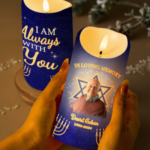 In Loving Memory Always With You Star Of David Menorah - Personalized Custom LED Candle - HME138_LECA
