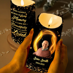 Memory Of A Beautifully Lived Life and Deeply Loved Heart - Personalized Custom LED Candle - HME146_LECA