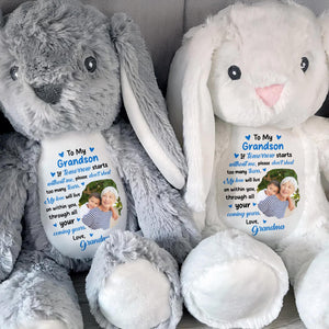 To My Grandson, If Tomorrow Starts Without Me, Stuffed Bunny and Photo Frames - Personalized Stuffed Bunny - HME182_BUN