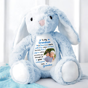 To My Grandson, If Tomorrow Starts Without Me, Stuffed Bunny and Photo Frames - Personalized Stuffed Bunny - HME182_BUN