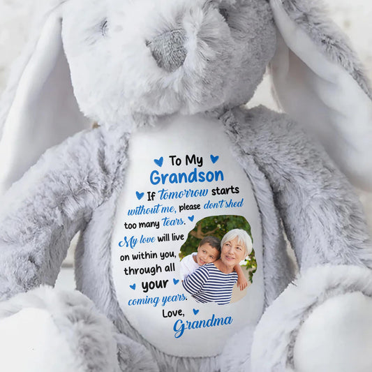 To My Grandson, If Tomorrow Starts Without Me, Stuffed Bunny and Photo Frames - Personalized Stuffed Bunny - HME182_BUN