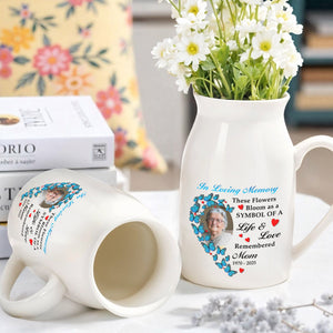 In Loving Memory These Flowers Bloom As A Symbol Of A Life & Love Remembered, Butterflies And Heart-Shaped Photo Frame - Personalized Ceramic Flower Vase
