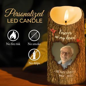 In Loving Memory Heart And Leaves Candle - Personalized Custom LED Candle - HME217_LECA