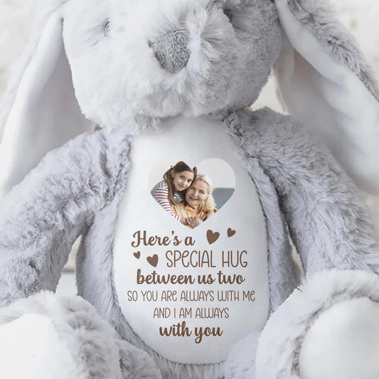 Special Hug Between Us Two, Stuffed Bunny With Heart - Personalized Stuffed Bunny - HME235_BUN