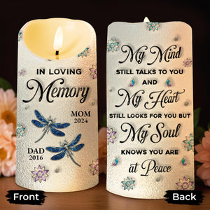 In Loving Memory, Dragonflies and Flowers Memorial Candle - Personalized Custom LED Candle - HME276_LECA