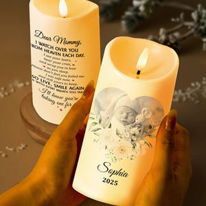 Dear Mommy, I Watch Over You From Heaven Floral Candle - Personalized Custom LED Candle - HME323_LECA