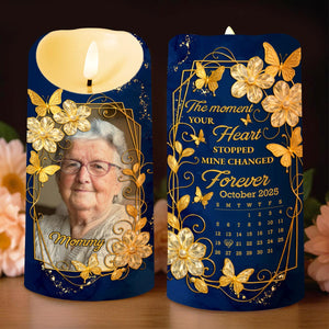 The Moment Your Heart Stopped, Mine Changed Forever, Flowers and Calendar Design - Personalized Custom LED Candle - HME350_LECA