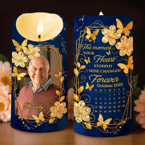 The Moment Your Heart Stopped, Mine Changed Forever, Flowers and Calendar Design - Personalized Custom LED Candle - HME350_LECA