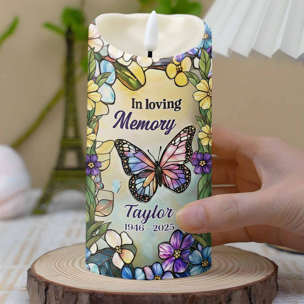 In Loving Memory Your Light Will Always Shine In My Heart Butterfly Flower - Personalized Custom LED Candle - HME494_LECA