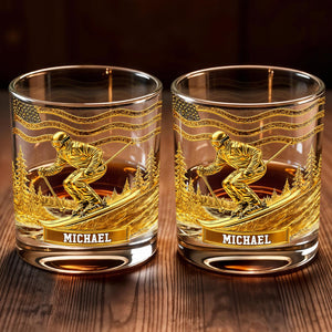 Glide Through Mountains With Custom Name And Skier Design - Personalized Custom Whiskey Glass - HOB017_RWG