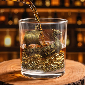 Navigate Through Life With Strength, Ship and Waves Design - Personalized Custom Whiskey Glass - HOB019_RWG