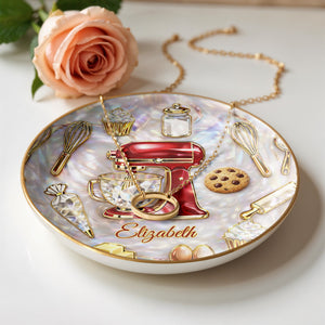 A Pinch Of Love In Every Batch Baker Mixer And Cupcake - Personalized Custom Jewelry Dish, Ceramic Dish, Round Shape - HOB048_RCRF