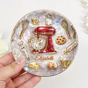 A Pinch Of Love In Every Batch Baker Mixer And Cupcake - Personalized Custom Jewelry Dish, Ceramic Dish, Round Shape - HOB048_RCRF
