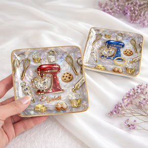 Baking With Love And Sweet Memories With Stand Mixer And Cupcakes - Personalized Custom Jewelry Dish, Ceramic Dish, Square Shape - HOB048_SCRF