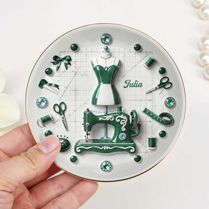 For the Fashion Designer In Your Life, Sewing Essentials - Personalized Custom Jewelry Dish, Ceramic Dish, Round Shape - HOB062_RCRF
