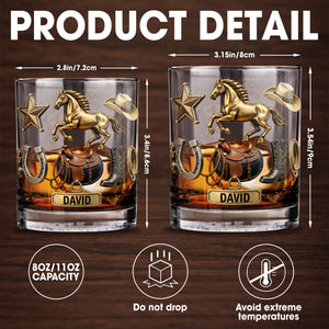 Classic Western Theme, Horse and Cowboy Gear - Personalized Custom Whiskey Glass - HOB062_RWG
