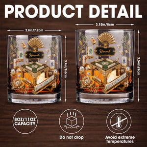 Mahjong Master Game Table With Gold Tiles And Pearls - Personalized Custom Whiskey Glass - HOB219_RWG