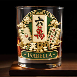Eat Sleep Play Mahjong Repeat Custom Tiles And Dice Design - Personalized Custom Whiskey Glass - HOB308_RWG