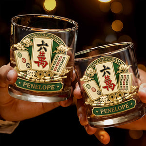 Eat Sleep Play Mahjong Repeat Custom Tiles And Dice Design - Personalized Custom Whiskey Glass - HOB308_RWG