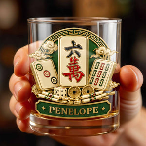 Eat Sleep Play Mahjong Repeat Custom Tiles And Dice Design - Personalized Custom Whiskey Glass - HOB308_RWG