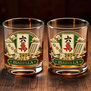 Eat Sleep Play Mahjong Repeat Custom Tiles And Dice Design - Personalized Custom Whiskey Glass - HOB308_RWG