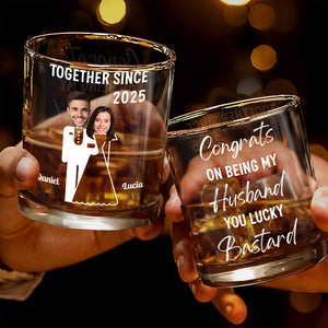 Together Since, Featuring Couple Silhouettes - Personalized Custom Whiskey Glass - HSB044_RWG
