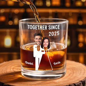 Together Since, Featuring Couple Silhouettes - Personalized Custom Whiskey Glass - HSB044_RWG