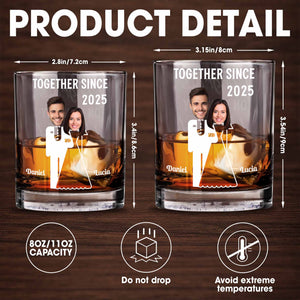 Together Since, Featuring Couple Silhouettes - Personalized Custom Whiskey Glass - HSB044_RWG