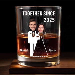 Together Since, Featuring Couple Silhouettes - Personalized Custom Whiskey Glass - HSB044_RWG