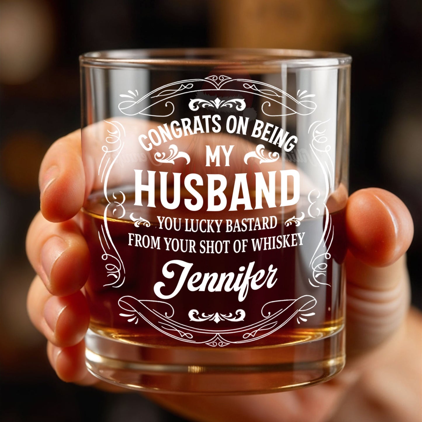 Congrats On Being My Husband, Lucky Bastard, Whiskey - Personalized Custom Whiskey Glass - HSB054_RWG