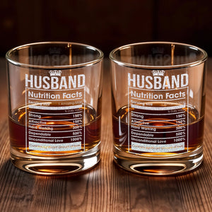 Husband Nutrition Facts, Contains Significant Amount Of Love - Personalized Custom Whiskey Glass - HSB069_RWG