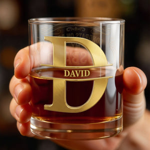 Congrats On Being My Husband Monogram Initial And Ornate Border - Personalized Custom Whiskey Glass - HSB084_RWG