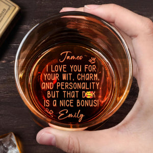 I Love You For Your Wit Charm Crown And Hearts - Personalized Engraved Whiskey Glass - HSB101_EWG