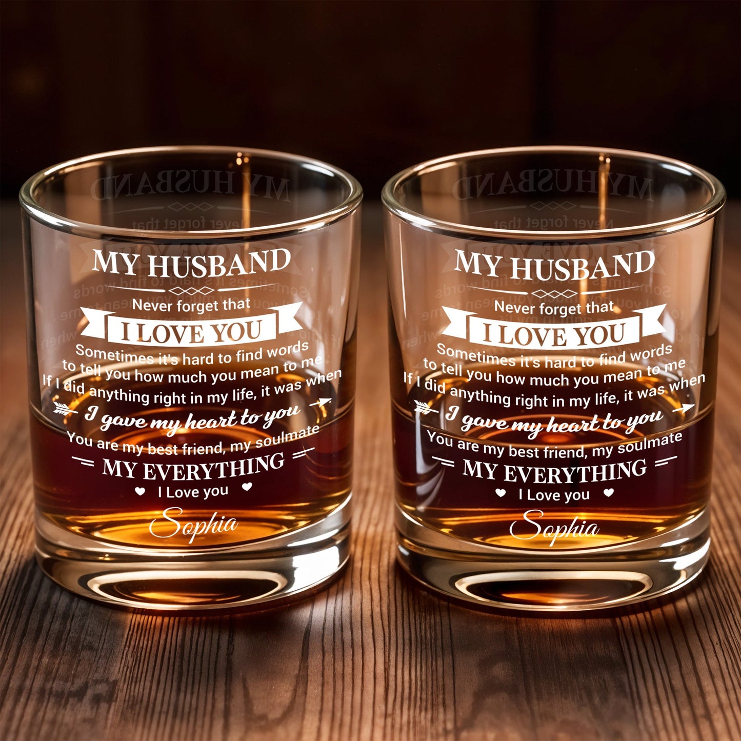 My Husband Never Forget I Love You Heart And Arrow Design - Personalized Custom Whiskey Glass - HSB108_RWG