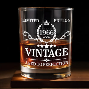 Limited Edition Vintage Aged To Perfection With Crown And Laurel Wreath - Personalized Custom Whiskey Glass - HSB114_RWG