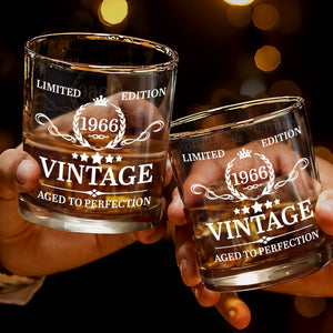 Limited Edition Vintage Aged To Perfection With Crown And Laurel Wreath - Personalized Custom Whiskey Glass - HSB114_RWG