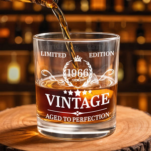 Limited Edition Vintage Aged To Perfection With Crown And Laurel Wreath - Personalized Custom Whiskey Glass - HSB114_RWG