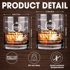 Limited Edition Vintage Aged To Perfection With Crown And Laurel Wreath - Personalized Custom Whiskey Glass - HSB114_RWG