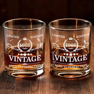 Limited Edition Vintage Aged To Perfection With Crown And Laurel Wreath - Personalized Custom Whiskey Glass - HSB114_RWG