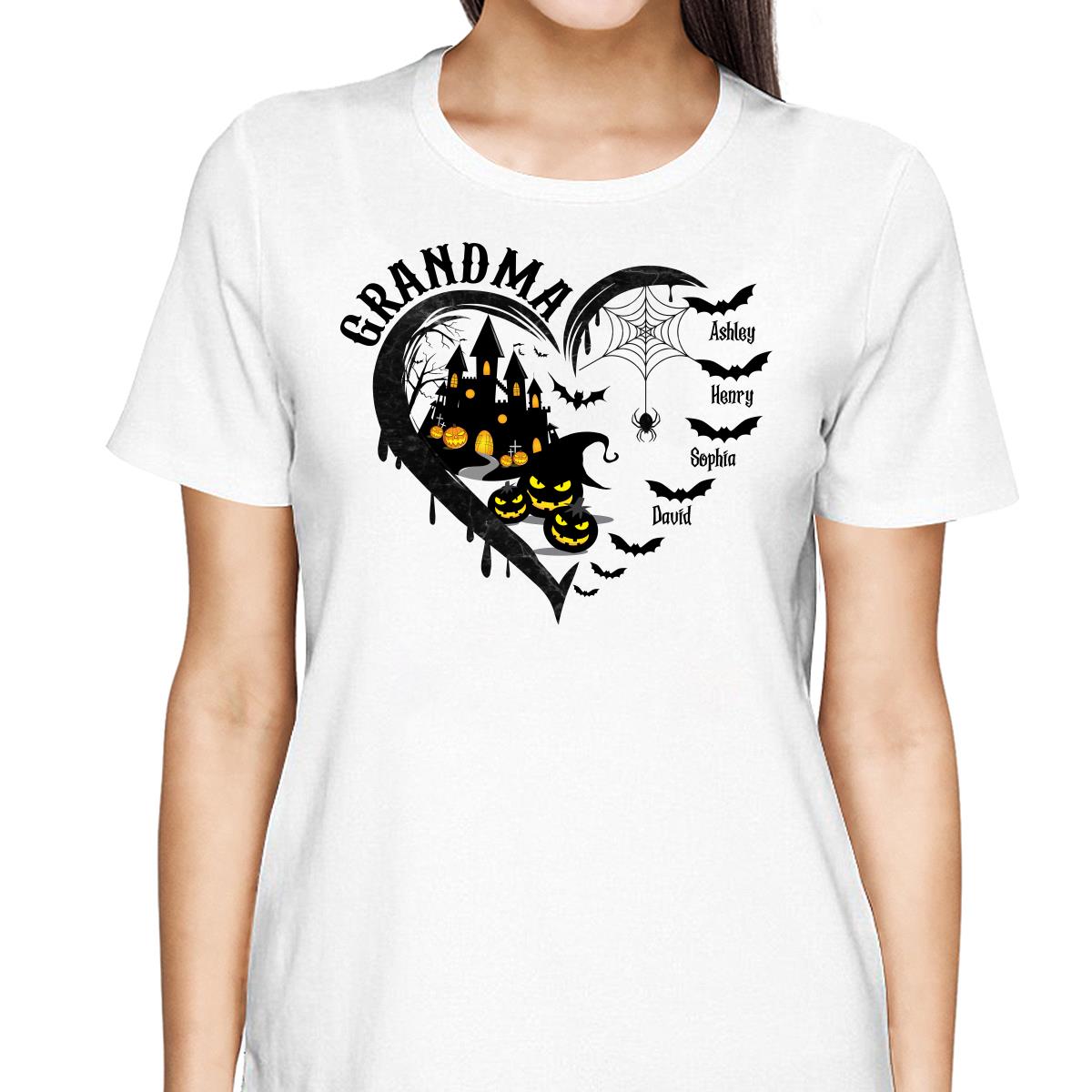 Halloween Grandma Mom Black Bats Heart Personalized Shirt