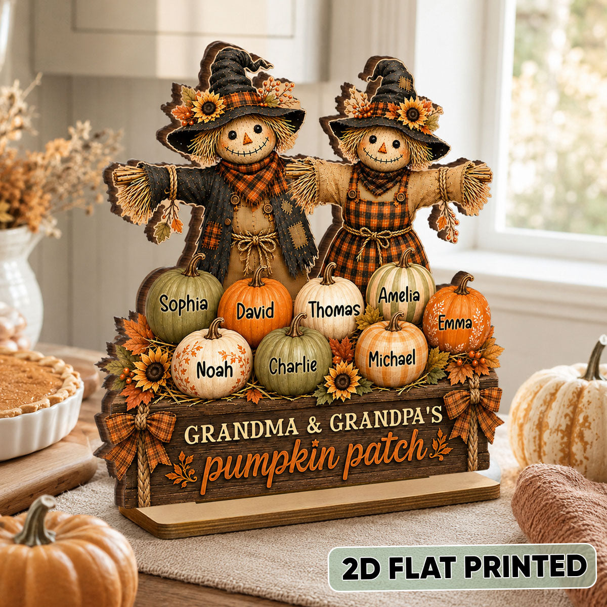 Grandma Grandpa Pumpkin Patch Scarecrow - Personalized 2-Layered Wooden Plaque - Gift For Grandma, Grandpa