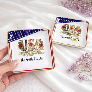 250 Years Of Freedom With Flag And Flowers - Personalized Custom Jewelry Dish, Ceramic Dish, Square Shape - INDE027_SCRF