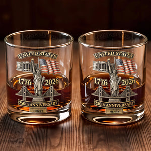 United States 250th Anniversary Whiskey Glass - Personalized Custom Whiskey Glass - INDE039_RWG